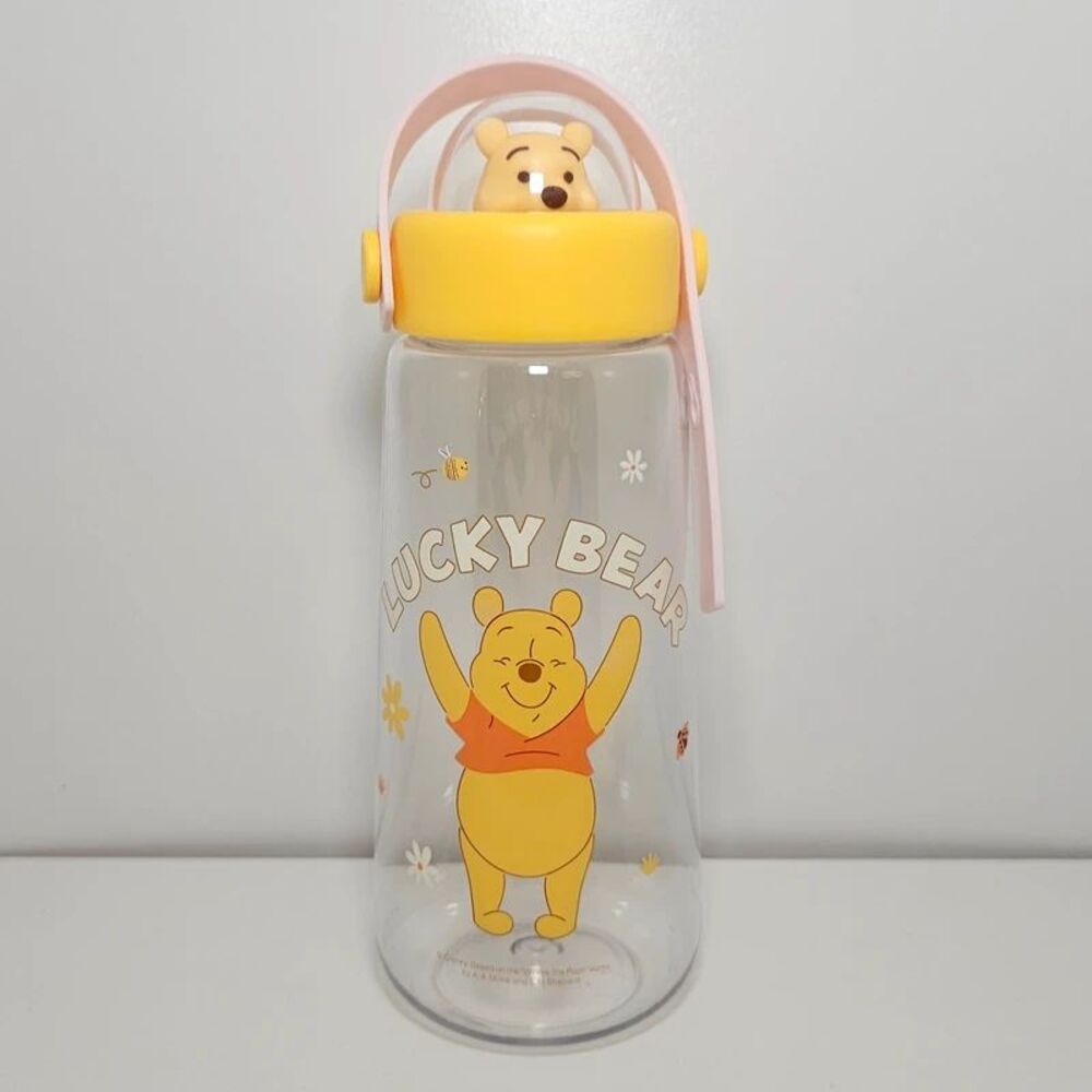 Disney Winnie The Pooh 'Lucky Bear' Pink & Yellow Miniso Cup Bottle with 3D Lid